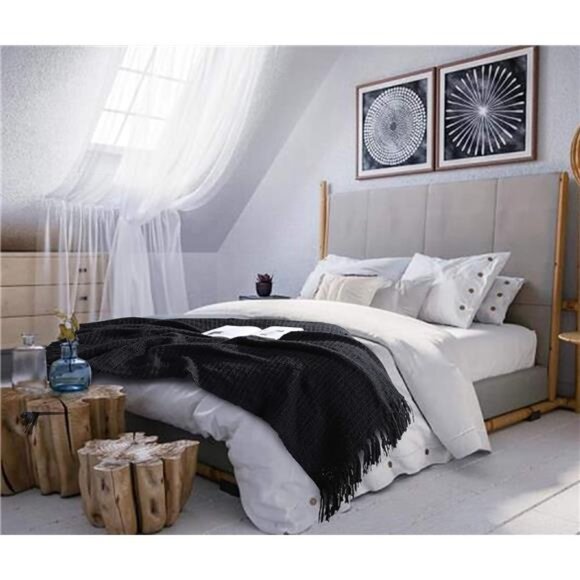 HOME Chunky Black Knitted Throw Blanket for Couch, Chair, Sofa, or Bed - Picture 6 of 16